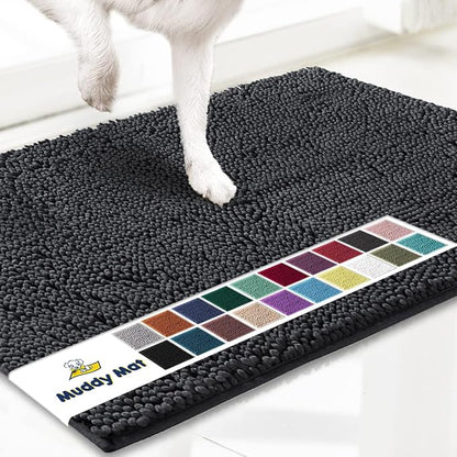 Muddy Mat® AS-SEEN-ON-TV Highly Absorbent Microfiber Door Mat and Pet Rug, Non Slip Thick Washable Area and Bath Mat Soft Chenille for Kitchen Bathroom Bedroom Indoor and Outdoor - Charcoal 24" x 72"