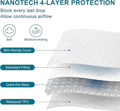Waterproof Mattress Protector King Size - Breathable, Noiseless, Ultra-Soft Bed Cover, Mattress Pad Cover with Deep Stretchable Pockets 8"-21" (White)