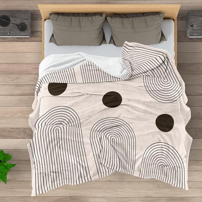 Modern Abstract Blankets Black Beige Boho Throw Blanket Boho Blanket Double Sided Flannel Throw Blanket,Suitable for Adults Children on The Sofa,Car,Bed Nap Warm Comfortable Blanket 40"X50"