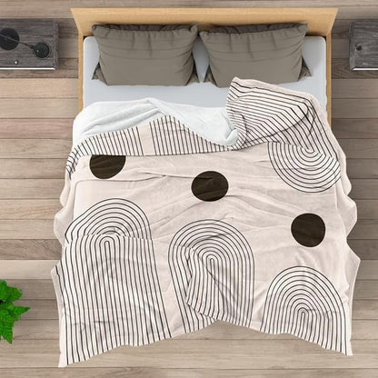 Modern Abstract Blankets Black Beige Boho Throw Blanket Boho Blanket Double Sided Flannel Throw Blanket,Suitable for Adults Children on The Sofa,Car,Bed Nap Warm Comfortable Blanket 40"X50"