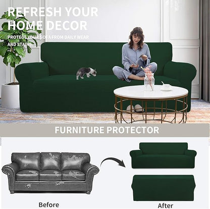 Easy-Going Stretch Oversized Chair Sofa Slipcover 1-Piece Couch Sofa Cover Furniture Protector Soft with Elastic Bottom for Kids Spandex Jacquard Fabric Small Checks Dark Green