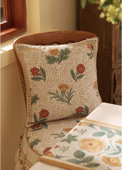 patdrea Designer Square Throw Pillow Covers for Couch 18"x18",Vintage French Linen Pillows Cover with Daisy Floral Pattern,Beige Luxury Farmhouse Decorative Cushion for Bed,Living Room,Outdoor