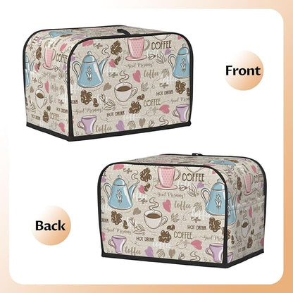 Beige Coffee Love Heart 2 Slice Toaster Cover, Waterproof Toaster Dust Cover Bread Maker Protective For Small Kitchen Appliance Dining Room Home Table Decor Gifts