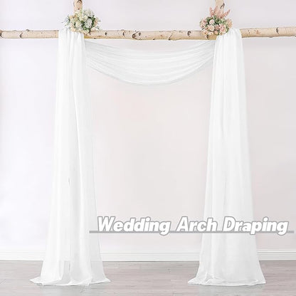 DONREN White Sheer Window Valance - Luxury Soft Semi-Sheer Scarf for Window Wedding Arch Curtains (1 Panel, 52 x 216 Inch Length)