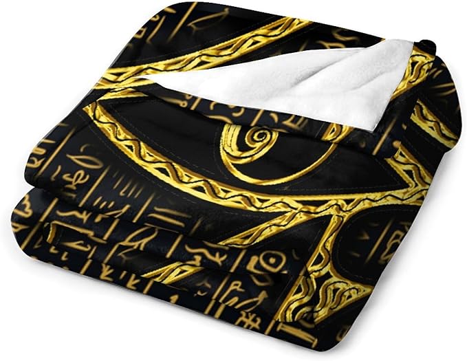 Ancient Egyptian Blanket, Egyptian Eye of Horus Ancient Culture Golden Egyptian Hieroglyphs Alphabet Print Blankets for Couch Sofa Bed Boys Mens, 60"x80"