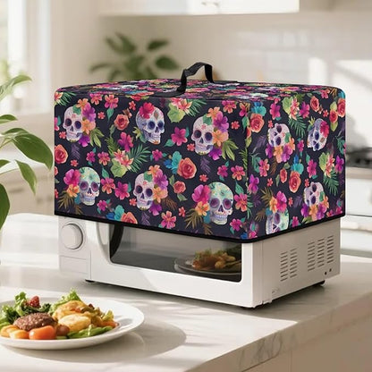 Microwave Oven Cover, Halloween Skull Heat-Resistant Polyester Machine Protector Decorative Kitchen Appliance Covers Waterproof Microwave Oven Cover for Most Countertop Microwaves