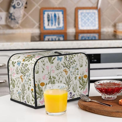 Vintage Flower Wild Herb Floral 2 Slice Toaster Cover, Waterproof Toaster Dust Cover Bread Maker Protective For Small Kitchen Appliance Dining Room Home Table Decor Gifts