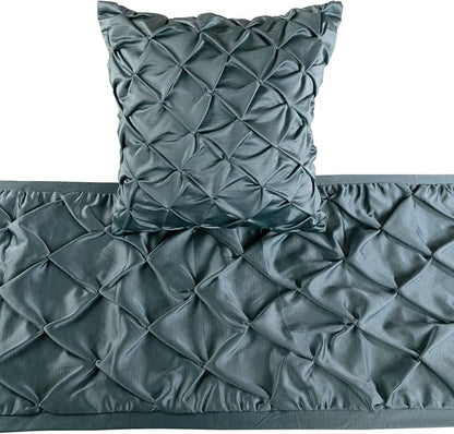 The HomeCentric Luxury Blue King 90 x 18 inch Bed Runner Without Pillow Cover, Satin Pintucks Bed Scarf, Solid Color Modern - Satin Nights