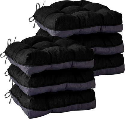 Chair Cushions for Dining Chairs, Seat Cushions for Kitchen Chairs, Indoor Seat Cushions with Ties, Tufted Foam Chair Pads, Non Slip Chair Cushions Set of 6, 15.5" x 15.5" x 4", Black