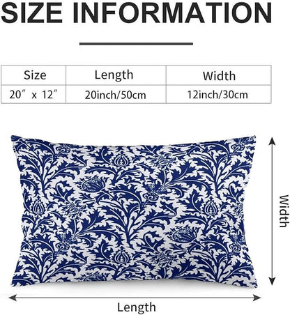 Thistle Damask Navy Blue and White William Morris Throw Pillow Covers 12x20 Inch Aesthetic Pillow Velvet Decorative Pillowcase Home Decor Living Room Cushion Case for Bed Sofa Couch