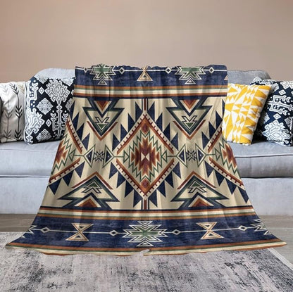 Native Throw Blanket, Southwest Tribal Aztec Pattern Vintage Abstract Ethnic Geometric Print Couch Sofa Bed Plush Throw Blanket 50"x60"