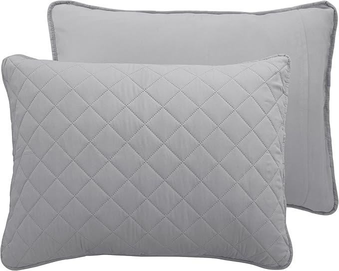 Easy-Going California King Size Reversible Quilt Set with 1 Quilt and 2 Pillow Shams, Soft Bed Quilt Cover, Water Resistant Lightweight Microfiber Bedspread, Stain Resistant, Light Gray/Ivory