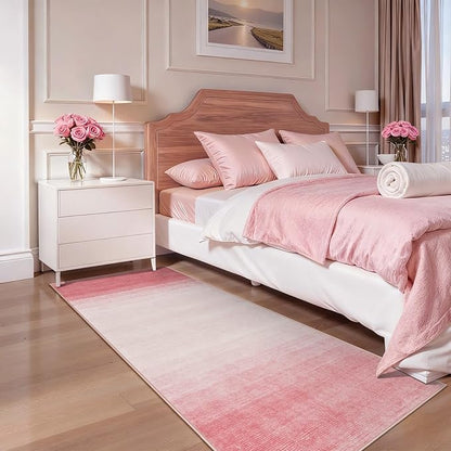 Wonnitar Washable Pink Rug Runners 2x6, Modern Ombre Bathroom Runner Rug, Contemporary Non-Slip Hallway Runner, Gradient Bedroom Girls Carpet Runner for Laundry Room Bath (Pink, 2'x6')
