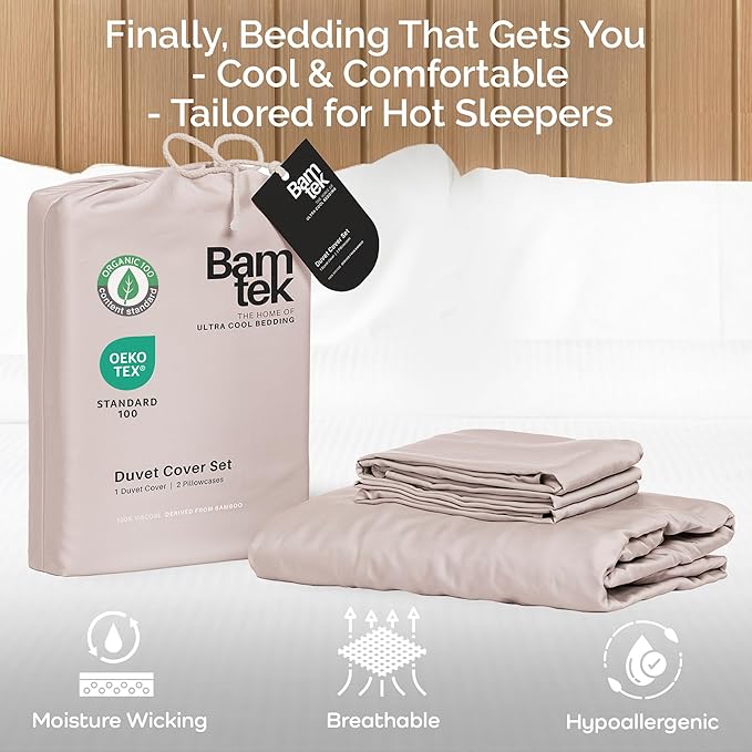 Duvet Cover Set - 100% Viscose Derived from Bamboo Duvet Cover Queen Size, 3 PC Luxury Cooling Duvet Cover for Hot Sleepers, Silky Buttery Soft Comforter Cover & 2 PC Queen Pillowcases, Blush