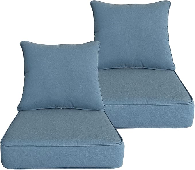 COZYVIDA Outdoor/Indoor 22x24 inch Deep Seat Patio Cushions Set of 2 Resilient Foam Filling Water Repellent Stain-Resistant UV Resistant Weather Resistant Patio Cushions Light Blue