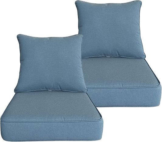 COZYVIDA Outdoor/Indoor 22x24 inch Deep Seat Patio Cushions Set of 2 Resilient Foam Filling Water Repellent Stain-Resistant UV Resistant Weather Resistant Patio Cushions Light Blue