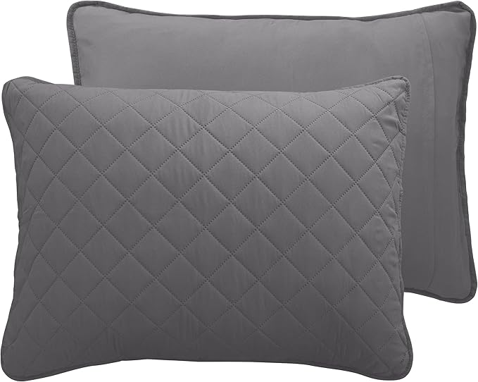 Easy-Going Queen Plus Size Reversible Quilt Set with 1 Quilt and 2 Pillow Shams, Soft Bed Quilt Cover, Water Resistant Lightweight Microfiber Bedspread, Stain Resistant, Gray/Light Gray