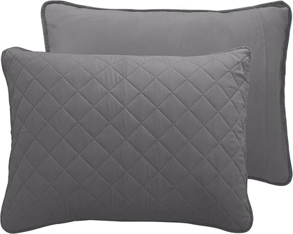 Easy-Going California King Size Reversible Quilt Set with 1 Quilt and 2 Pillow Shams, Soft Bed Quilt Cover, Water Resistant Lightweight Microfiber Bedspread, Stain Resistant, Gray/Light Gray