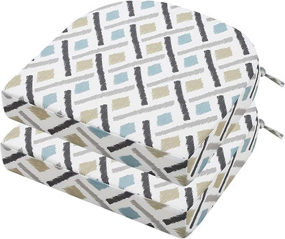 idee-home Outdoor Chair Cushions Set of 2, Thick 17" x 17" x 3" Outdoor Seat Cushions Patio Furniture Waterproof with Ties, Dining Pads