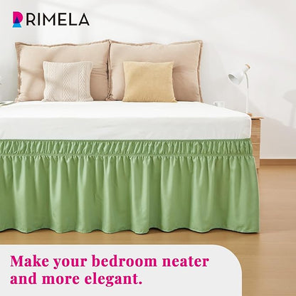 RIMELA Light Green Bed Skirt Twin Size 15 Inch Drop, Elastic Bed Skirting, Bedding Dust Ruffle Easy to Install, Hotel Quality Wrap Around Bedskirt, Bedroom Decor