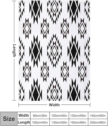 Boho Throw Blanket, Black and White Native Blankets, Vintage Tribal Aztec Printed Flannel Blanket for Chair Bed Sofa Couch 30"x40"