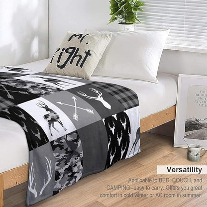 Rustic Cabin Throw Blanket, Farmhouse Grey Camouflage Deer Vintage Country Hunting Wildlife Blanket Throw for Bed Camping Travel Living Room Bedroom, 40"x50"