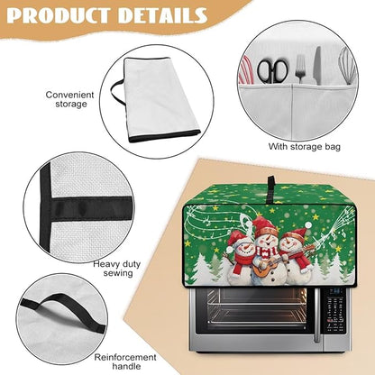 Air Fryer Toaster Oven Cover Fabric Convection Oven Cover with Pockets, Small Appliance Dust Protection for Christmas, L, 18.5 x 22.5 x 13 Inches, Snowman Guitar Musical Note Star Green