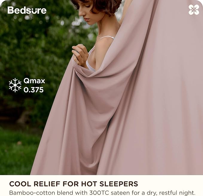 Bedsure Cooling Sheets, Rayon Derived from Bamboo & Cotton Blend, GentleSoft, Breathable, King Size Sheets Set, Deep Pocket Up to 18", Hotel Luxury Bedding for Hot Sleepers, Rose Pink