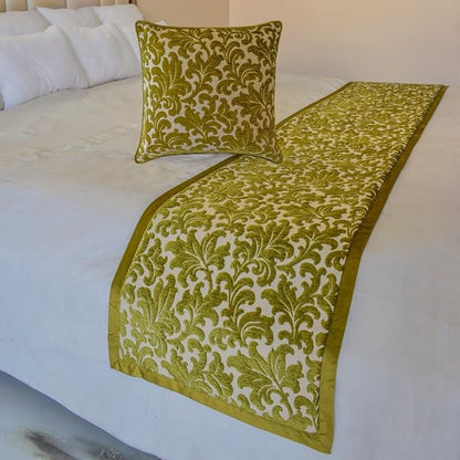 The HomeCentric King/Queen/Twin Chartreuse Decorative Queen 74"x18" Bed Runner Without Pillow Cover, Velvet, Floral Pattern Bed Scarf on Velvet Fabric - Enchanted Chartreuse