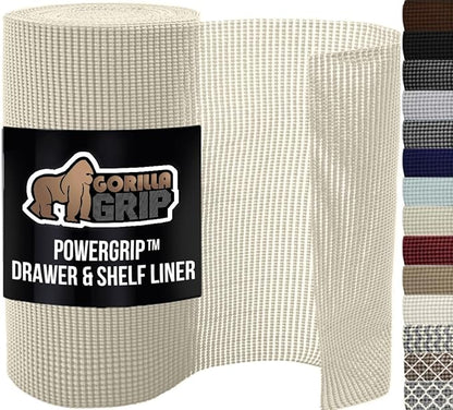 GORILLA GRIP powerGRIP Drawer Shelf and Cabinet Liner, Thick Strong Hold, Non-Adhesive Liners Protect Kitchen Cabinets and Cupboard, Bathroom Drawers, Easy Install, Breathable Mat, 20" x30', Cream