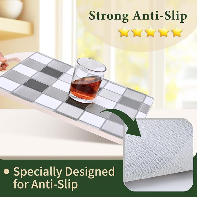Drawer and Shelf Liner for Kitchen Cabinet: 17 in X 20 Ft Non Slip Waterproof Shelf Paper Non Adhesive Refrigerator Liners Gray Mosaic Easy Liners for Bathroom