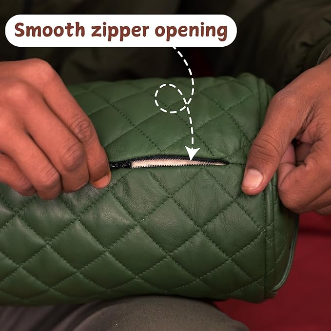 Neck Roll Pillow Cushion Cover, 18x6 Inch Full Moon Round Bolster Pillow Case, Cylinder Soft Lambskin Leather Pillowcase for Head, Spine & Neck Support During Sleep - Quilted Dark Green Pack of 1