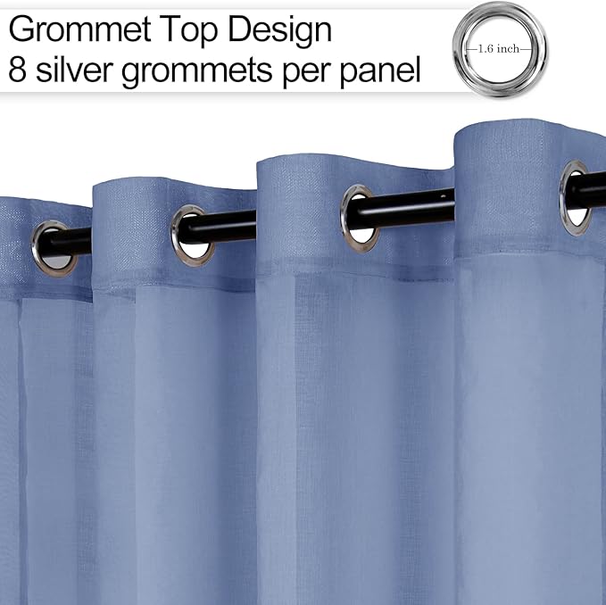 XWZO Sheer Curtains for Bedroom, Light Filtering, Airy & Breathable Voile Grommet Window Curtains for Living Room with Tiebacks, Kids' Room, Dusty Blue, W52 x L95 Inches Long, 2 Panels Set