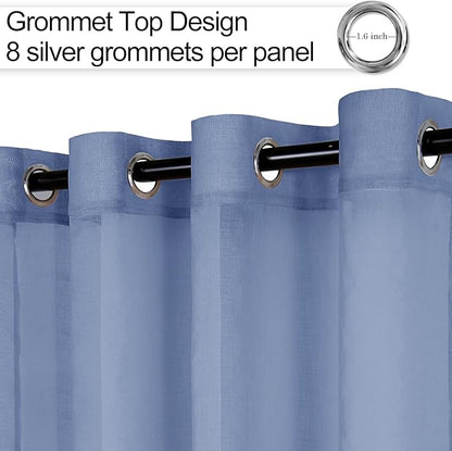 XWZO Sheer Curtains for Bedroom, Light Filtering, Airy & Breathable Voile Grommet Window Curtains for Living Room with Tiebacks, Kids' Room, Dusty Blue, W52 x L95 Inches Long, 2 Panels Set