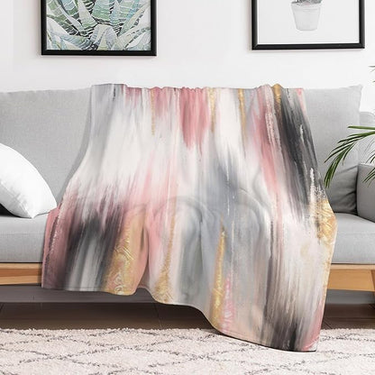 Fashion Gradient Blanket, Modern Art Baroque Gold Grey Pink Painting Strokes Pattern Soft Warm Cozy Plush Flannel Covers for Livingroom Bedroom Couch Chair Camping Travel Home Decor Tapestry 30x40in