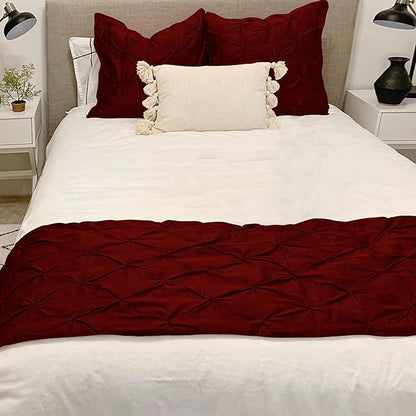Bed Runner Set - 100% Pure Cotton 800 Thread Count - Luxury 1 Pinch Pleated Bed Runner and 2 Pillow Cover - 3 Piece Pinch Pleated Bed Runner Set King, Burgundy