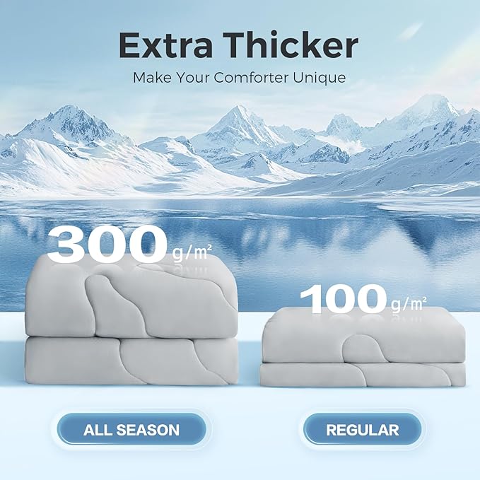 EASELAND All Season Cooling Comforter King, Cold Touch Fabric Absorbs Body Heat, 300GSM Super Soft, Cooling Blanket for Night Sweats Hot Sleeper (Gray-All Season, King(108"X90"))