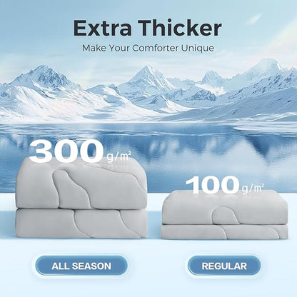 EASELAND All Season Cooling Comforter King, Cold Touch Fabric Absorbs Body Heat, 300GSM Super Soft, Cooling Blanket for Night Sweats Hot Sleeper (Gray-All Season, King(108"X90"))