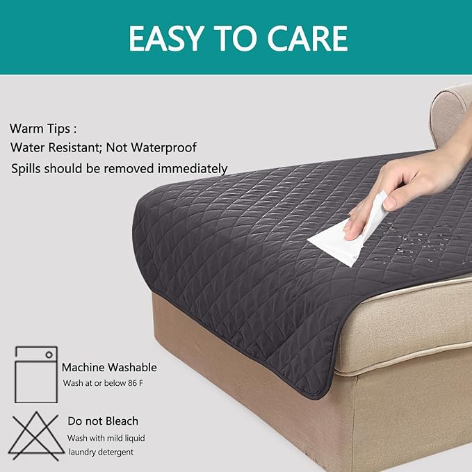 U-NICE HOME Sectional Couch Cover for Dogs Chaise Lounge Reversible Sofa Cover Furniture Protector Cover for Pets with Elastic Adjustable Strap (Chaise Lounge, Dark Grey/Dark Grey)