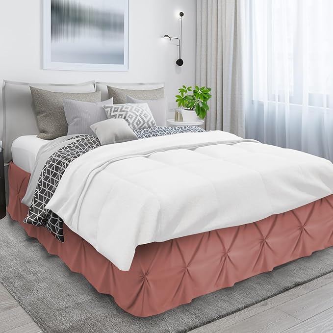 Nestl Pink Clay Bed Skirt Queen Size, Pinch Pleat Queen Bed Skirt, 14" Inch Drop Queen Bedskirt, Hotel Quality Pink Clay Bed Skirts, Microfiber Bedskirt for Queen Bed, Pink Clay Queen Bed Skirt