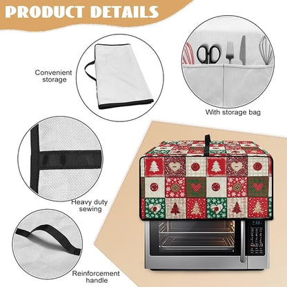 Christmas Holiday Decor Toaster Oven Cover Countertop Convection Oven Cover Smart Microwave Oven Accessories and Decor, S, 14.5 x 18.5 x 9 Inches, Christmas Patchwork Print Red Green