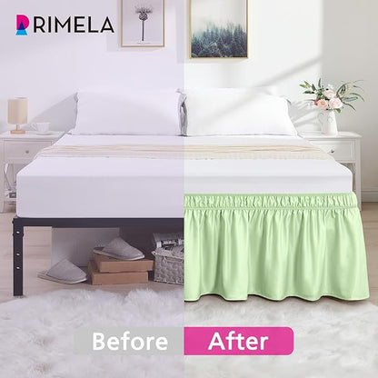 RIMELA Bed Skirt Queen Size Baby Green 15 Inch Drop, Wrap Around Elastic Bedskirt, Dust Ruffle for Adjustable Bed Base Soft Durable Fabric Machine Washable Easy to Install Bed Skirts