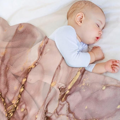 Abstract Marble Blanket, Modern Luxury Baroque Golden Pink Purple Stone Veins Pattern Soft Warm Cozy Plush Flannel Covers for Livingroom Bedroom Couch Chair Camping Travel Home Decor Tapestry 30x40in