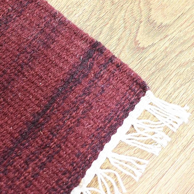 Rugsotic Carpets Hand Woven Flat Weave Kilim Wool ECO-Friendly Area Rugs - 7'x9', Rectangle Shape, Dark Red Color, Solid Plain Design, Low Pile Handmade Rugs for Living Room, Bed Room (D00111)