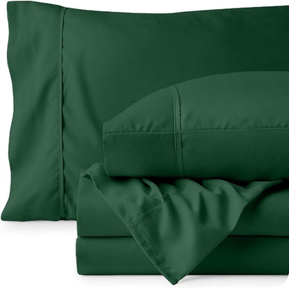 Bare Home Queen Sheet Set - Luxury 1800 Ultra-Soft Microfiber Bed Sheets - Double Brushed - Deep Pockets - Easy Fit - 4 Piece Set - Bedding Sheets & Pillowcases (Queen, Forest Green)
