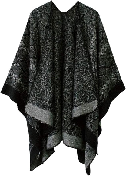 Women's Vintage Pattern Open Front Poncho Cape Shawl Winter Shawl Wraps