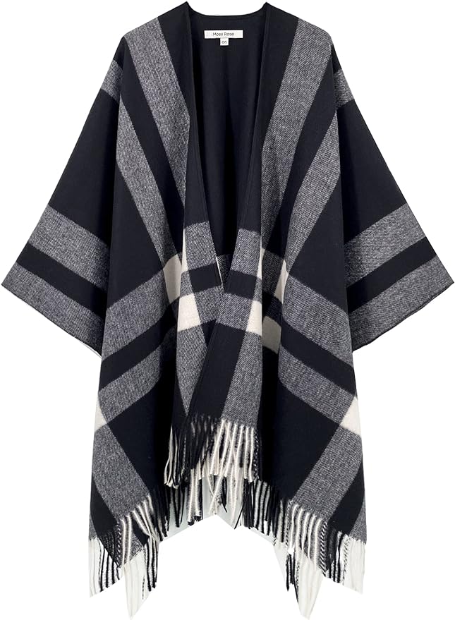 Moss Rose Women's Travel Plaid Shawl Wrap Open Front Poncho Cape for Fall Winter