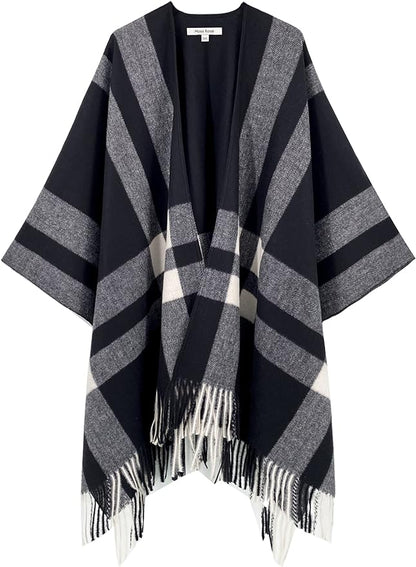 Moss Rose Women's Travel Plaid Shawl Wrap Open Front Poncho Cape for Fall Winter