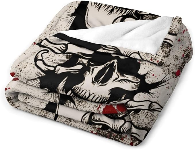 Horror Skull Throw Blanket, Halloween Day of The Dead Vintage Gothic Scary Blood Hand Soft Warm Fleece Blanket for Bed Couch Living Room All Season, 50"x60"
