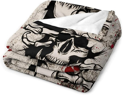 Horror Skull Throw Blanket, Halloween Day of The Dead Vintage Gothic Scary Blood Hand Soft Warm Fleece Blanket for Bed Couch Living Room All Season, 50"x60"